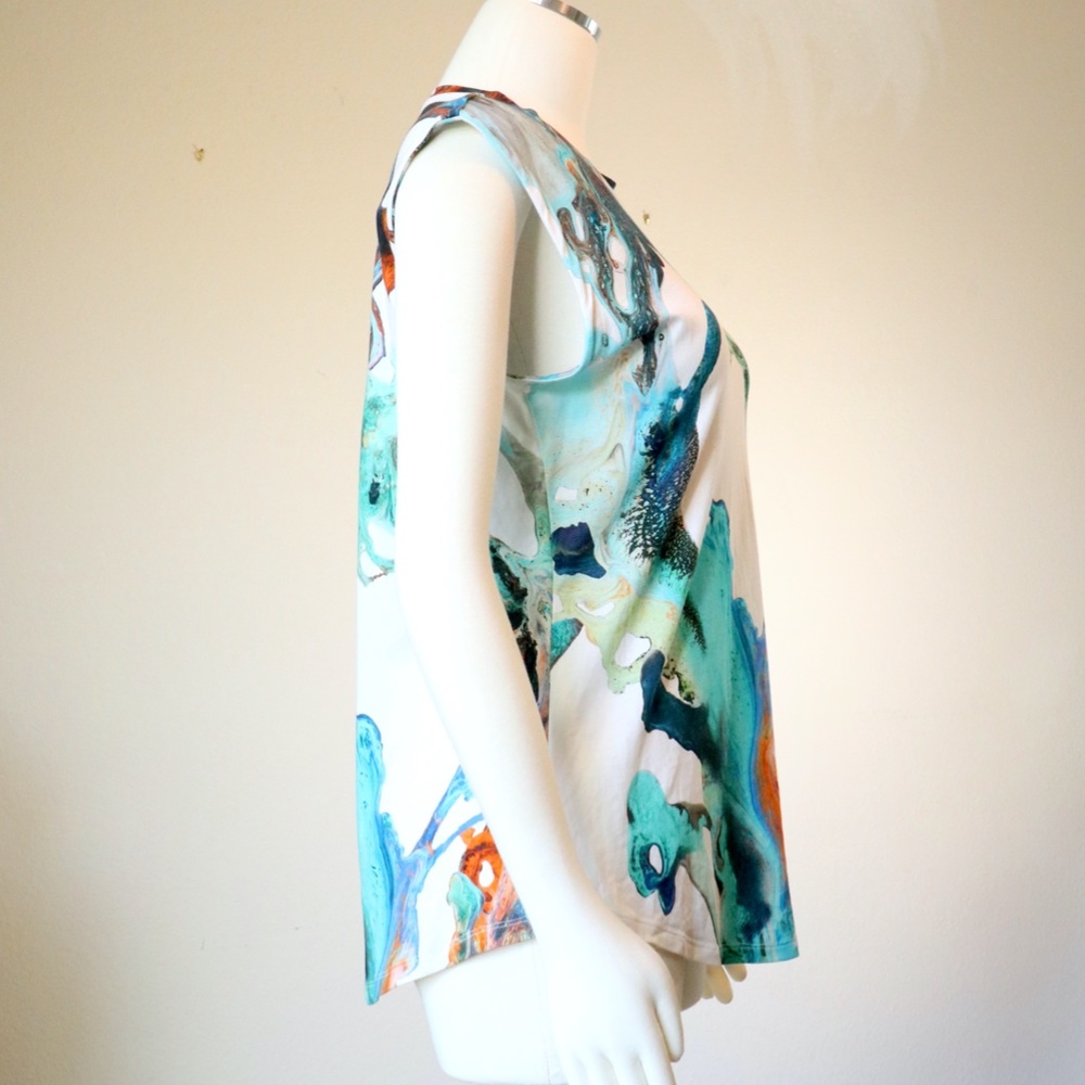 Sleeveless cotton Balmain top in an abstract watercolor print - Picture 6 of 11